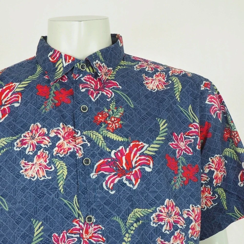 Tommy Bahama Tahitian Etch Camp Hawaiian Shirt Mens XL Blue Floral Aloha Beach